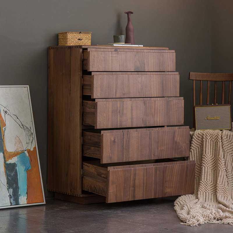 北美黑胡桃木全实木边柜五斗柜抽屉柜客厅卧室边柜北欧储物置物柜