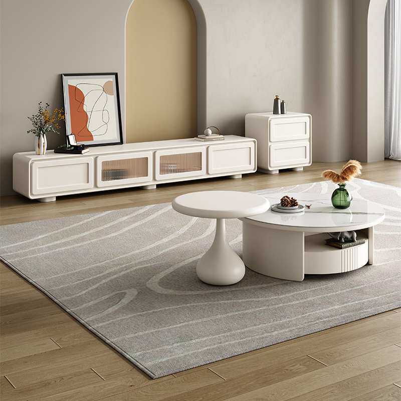 法式大小圆岩板茶几电视柜组合家用设计师新款储物电视柜斗柜组合