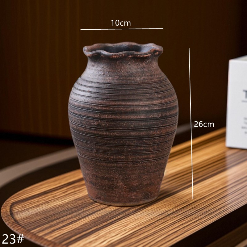 中式花盆复古花瓶插花摆件干花粗陶陶罐水培花器手工客厅简约王金