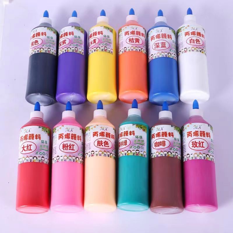 丙烯颜料12色500ml大瓶套装儿童彩绘石膏娃娃墙绘流体画石头画