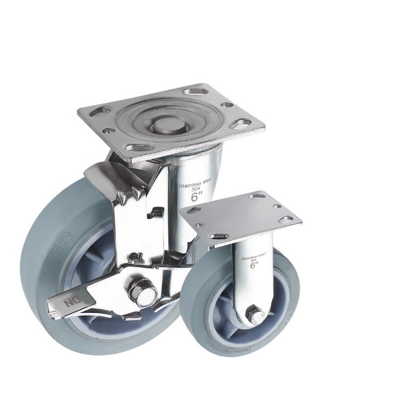 不锈钢脚轮304万向轮4/5/6/8寸TPR静音轮聚氨酯PU镜面防锈轮子