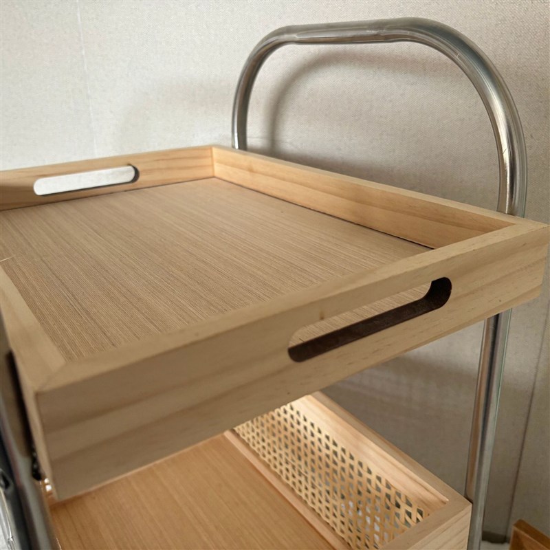 中古小推车实木收纳筐客厅不锈钢带轮可移动沙发边茶几收纳置物架