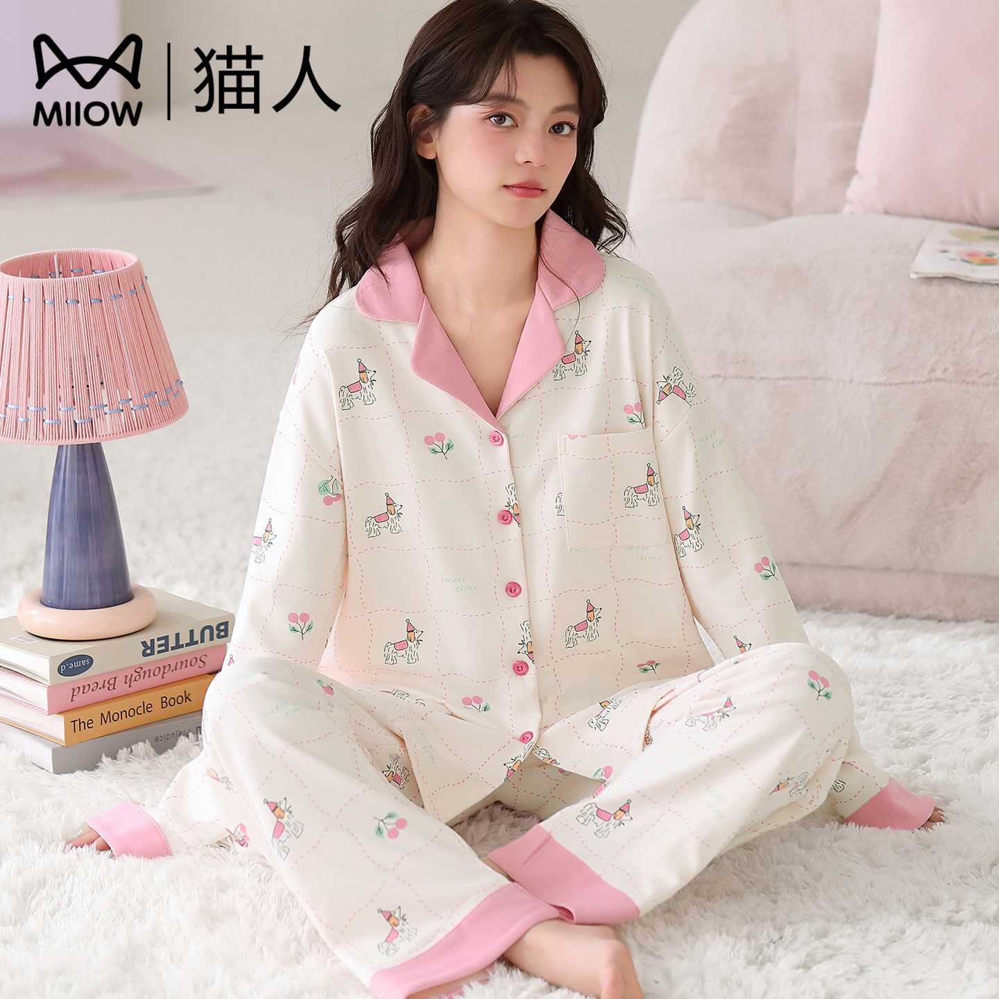 猫人睡衣女秋冬学生可爱长袖套装