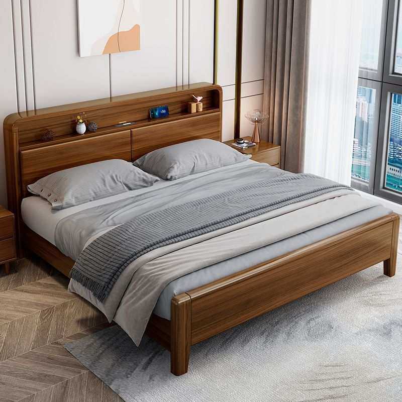 实木床1.5m双人床家用主卧大床1.8m带储物床现代简约1.2m