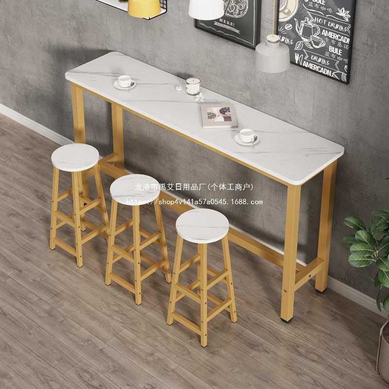 靠墙吧台桌椅组合阳台高脚桌奶茶店咖啡屋长条桌商用餐厅家用桌子