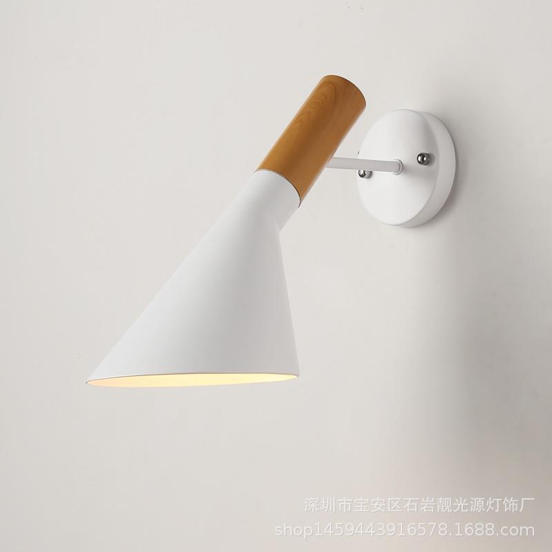 现代简约铁艺木纹柄白色灯罩墙壁灯过道走廊大厅创意壁灯现货