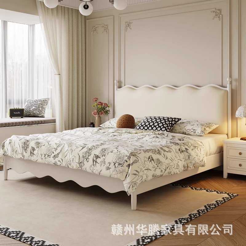 法式复古实木床家用现代简约主卧高端大气双人床中古风轻奢黑色床