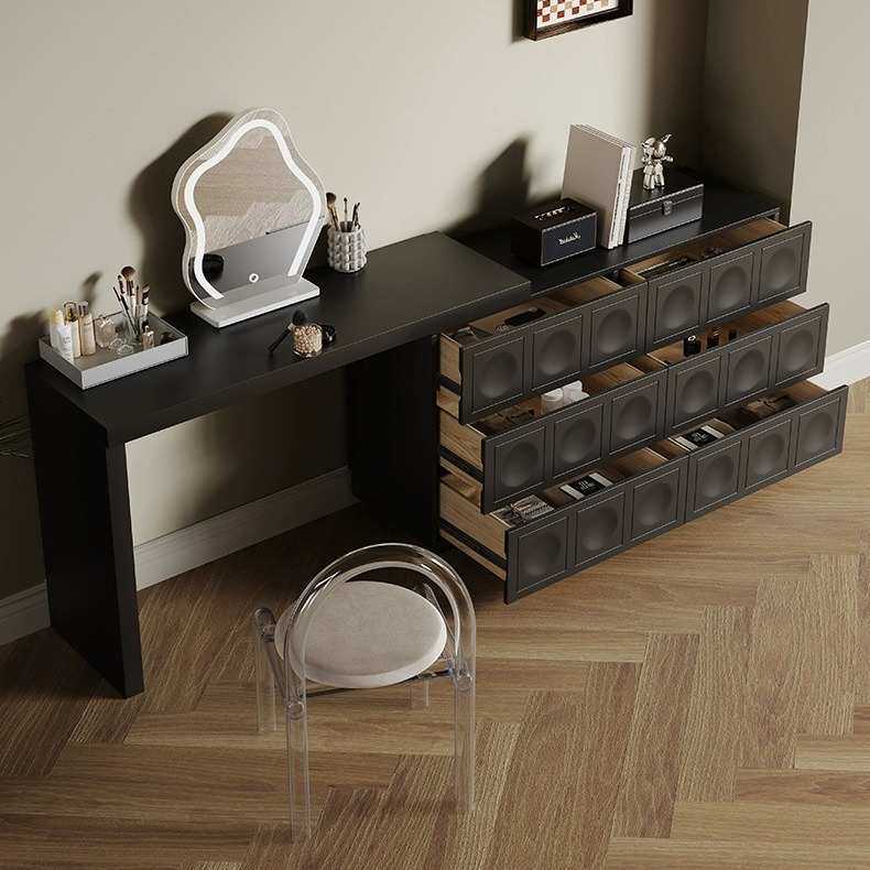 复古梳妆台斗柜一体化妆桌中古风卧室转角伸缩床尾收纳柜实木妆台