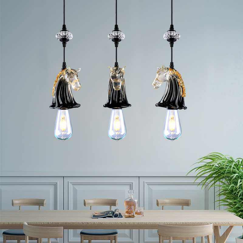 儿童房北欧极简吊灯卧室床头灯美式餐厅吧台单头马头小单吊灯家居