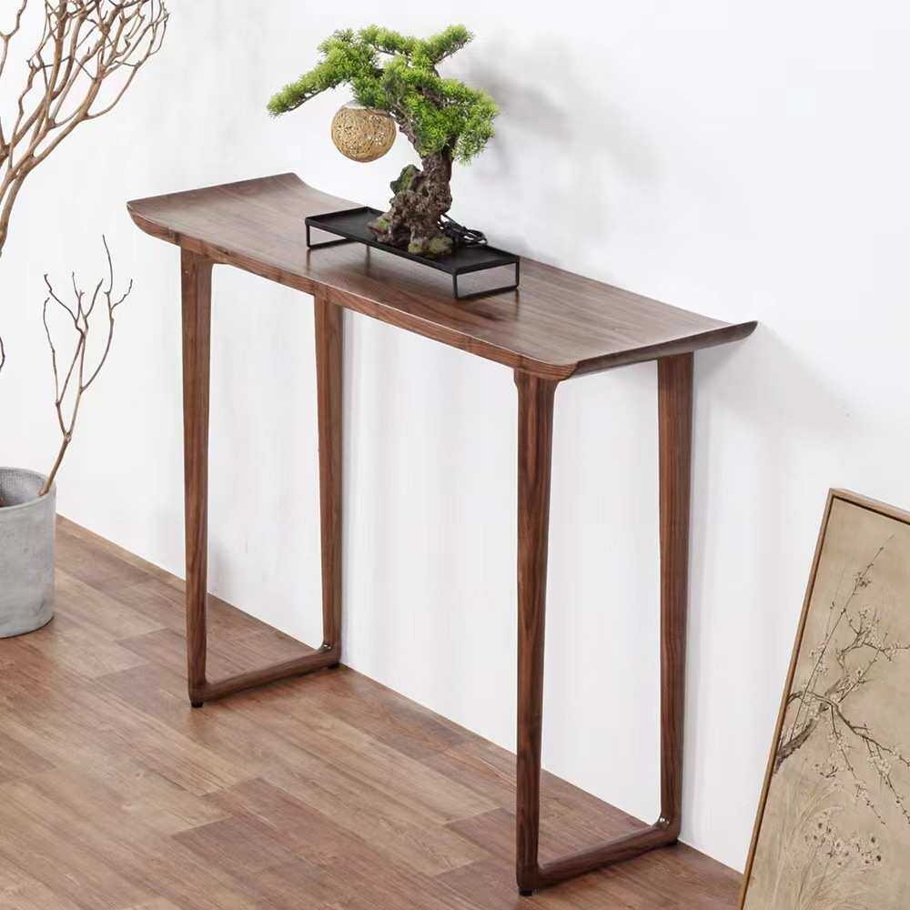 北欧黑胡桃实木玄关桌新中式翘头案现代简约家用条案玄关案台供桌