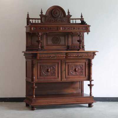 法式复古实木餐边柜简约客厅新古典怀旧雕花储物柜美式轻奢收纳柜