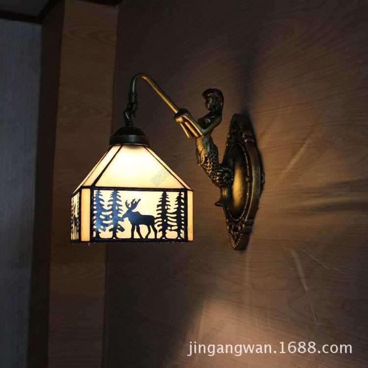 欧式美人鱼灯架鹿壁灯 客厅餐厅地中海壁灯咖啡厅酒吧艺术壁灯