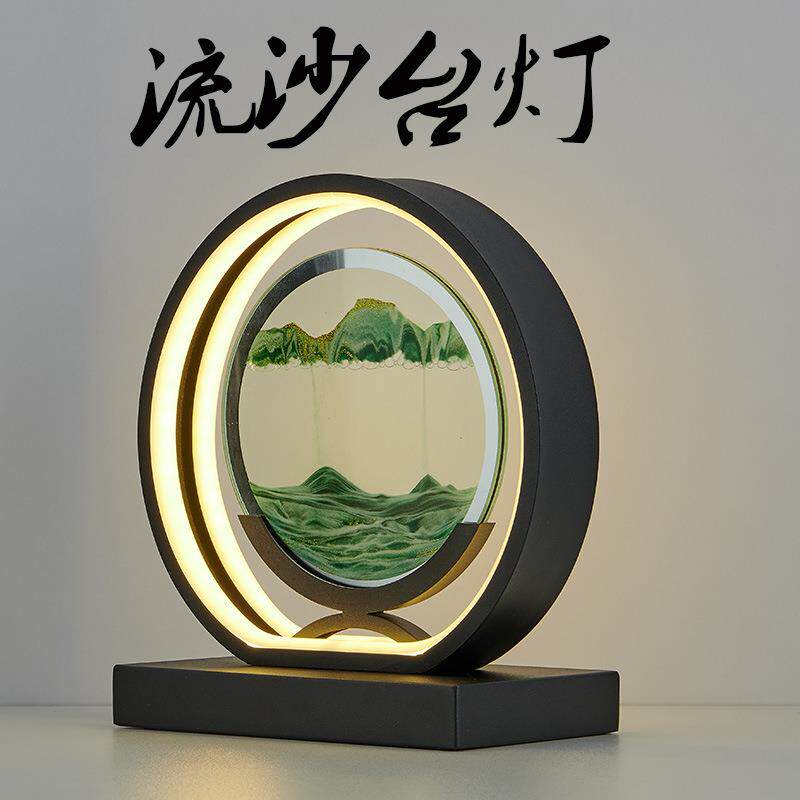 床头灯流沙画台灯新款台灯超亮夜灯卧室灯中国风装饰玻璃沙漏台灯