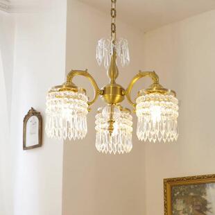 奢洛尼 法式复古铜鱼水晶餐厅灯轻奢欧式古典客厅灯个性卧室吊灯