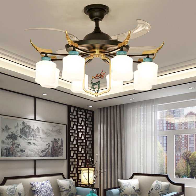 新中式吊灯风扇灯吊扇灯家用客厅隐形卧室饭厅餐厅灯具吸顶灯