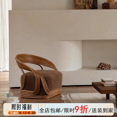 工厂沙发椅扶手靠背一体天然藤客厅藤椅法式复古单人沙发椅子