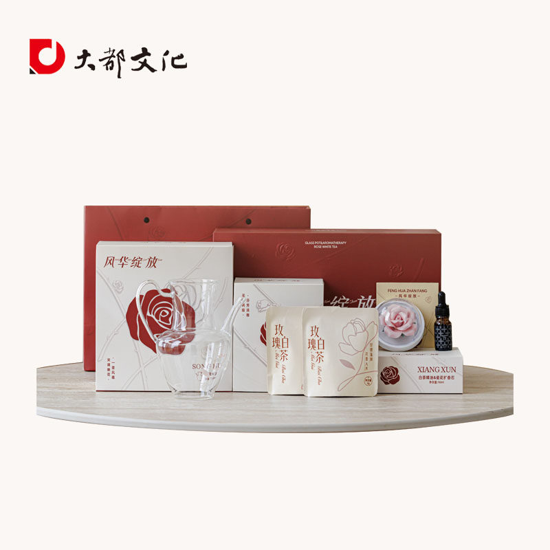 风华绽放正红礼盒如初绽放红玫瑰玻璃宋壶香薰扩香石玫瑰白茶