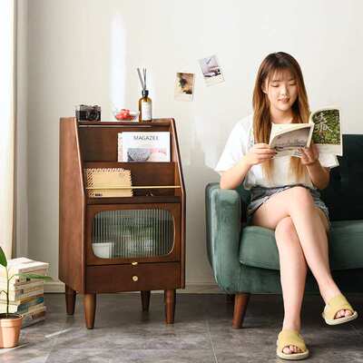 实木书柜现代简约落地置物架客厅杂志柜小户型卧室窄柜收纳储物柜