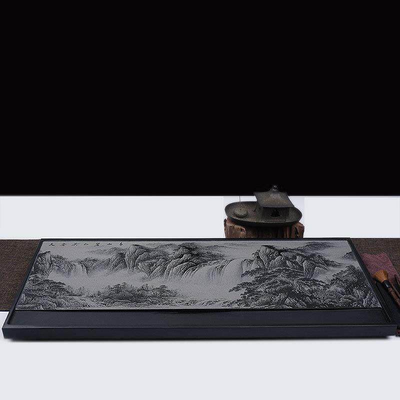 定鸿整块天然乌金石茶盘家用简约磨光火烧影雕干泡盘厂家直销