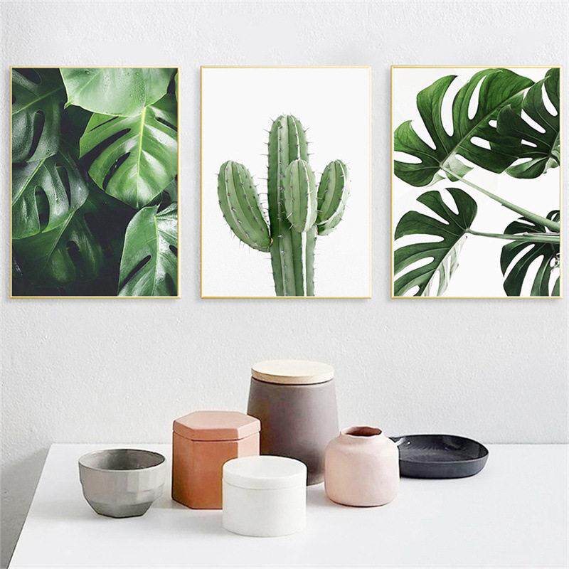 北欧现绿色植物小清新风格艺术图片客厅现简约家居装饰三联画