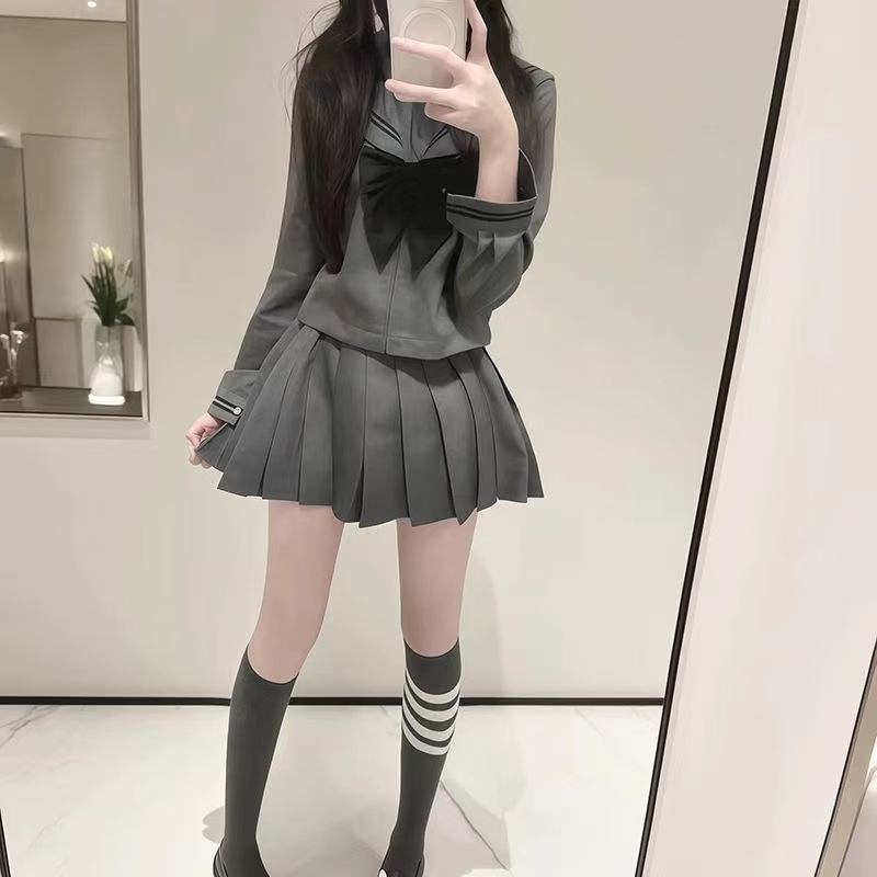 JK制服正版原创灰二本水手服J校供上衣早秋清新短裙半身裙套装女