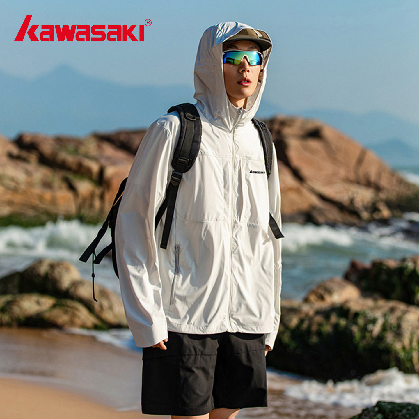 kawasaki/川崎户外连帽防晒服男女2026夏轻薄透气运动凉感遮阳衣