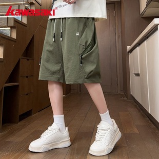 军绿色户外运动裤 透气五分裤 美式 短裤 男 街头工装 Kawasaki川崎正品