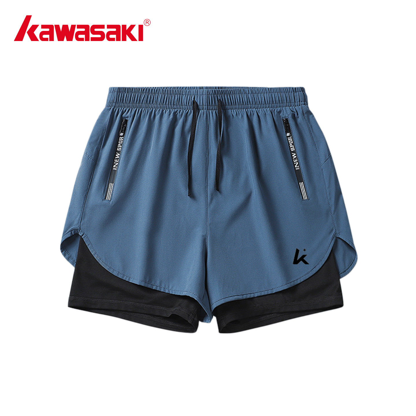 Kawasaki川崎正品羽毛球服运动裤假两件男女跑步透气短裤骑行健身