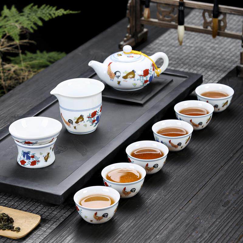 新品斗彩鸡缸杯陶瓷茶具茶杯整套装家用创意手工茶壶盖碗茶功夫