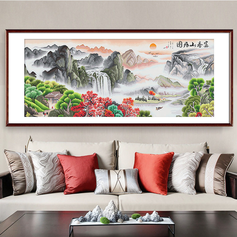 富春山居图大型客厅山水风景画十大风景名画手工自己绣十字绣