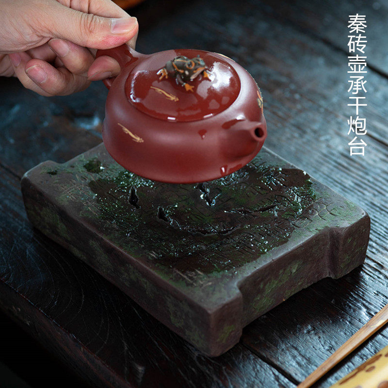 宜兴紫砂壶垫壶承仿古砖陶刻摆件雕塑干炮台创意装饰茶具厂家直销
