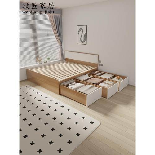 定制储物大抽屉床小户型全拉床箱实木排骨架铺板高箱榻榻米软包床
