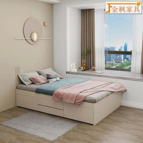 兔宝宝实木榻榻米落地床儿童单人排骨架气压无床头储物床主卧定制