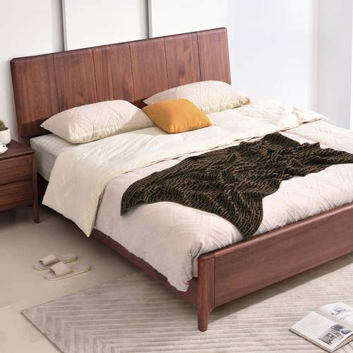 现代简约全实木床主卧1米8双人床家用大床卧室1.5米单床黑胡桃木