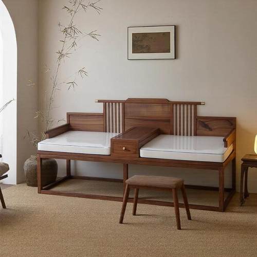 新中式实木罗汉床宋代美学禅意北美黑胡桃木沙发床榻两用客厅家用