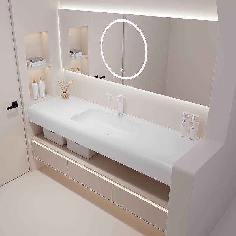 可丽耐一体盆浴室柜组合现代奶油风肤感一体盆卫生间洗脸池洗手池