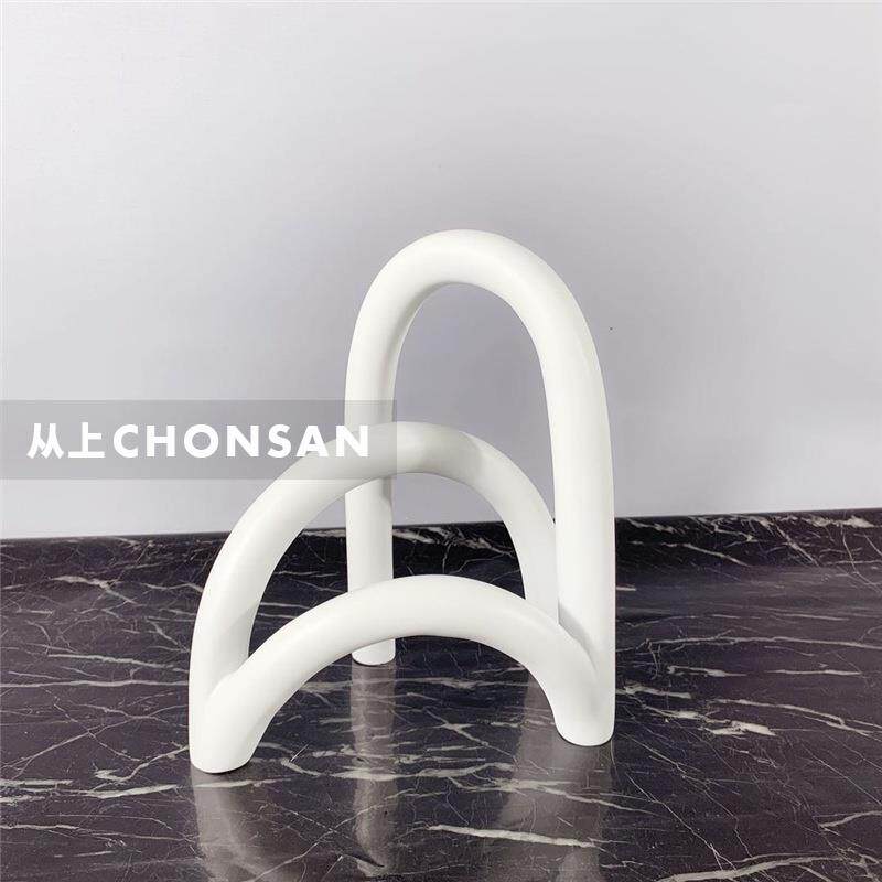 简约现代家居透白色树脂拱形屏风摆件客厅玄关电视柜书房饰品