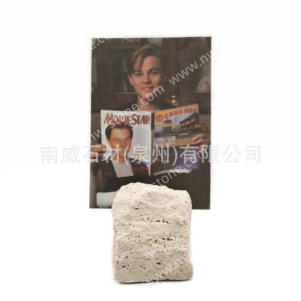天然大理石名片夹自然面洞石照片夹便签夹创意桌面摆件卡片座