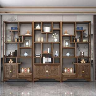 博古架实木全实木中式置物架办公茶室摆件榆木隔断收纳全套展示柜