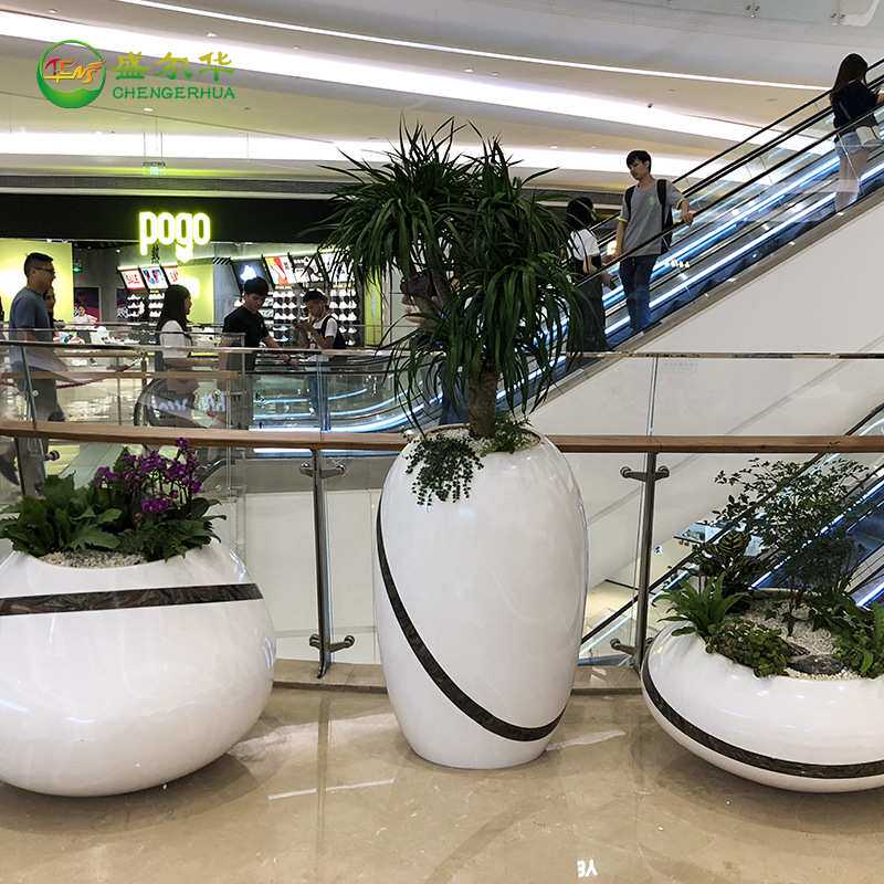 玻璃钢三件组合花盆椭圆美陈花器户外绿植商场装饰摆件落地大花瓶