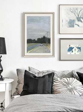 简约莫兰迪灰客厅装饰画风景画复古餐厅组合画欧式沙发挂画A282
