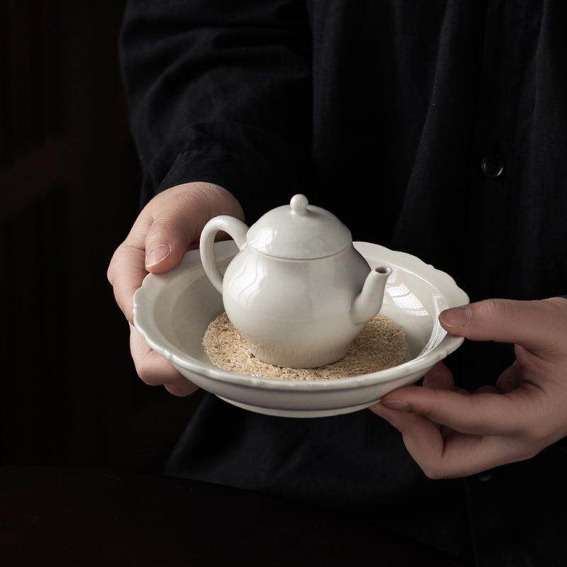 草木灰壶承干泡盘果盘茶壶托盘日式复古盖碗壶底托陶瓷茶道配件