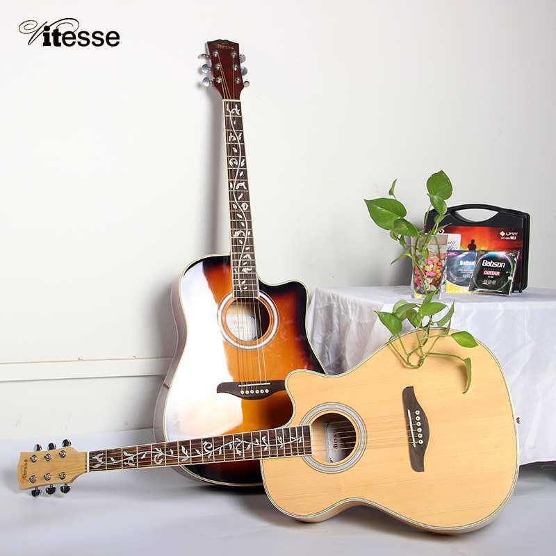 厂家供应41/40寸初学木吉他指板雕花亮光民谣缺角乐器