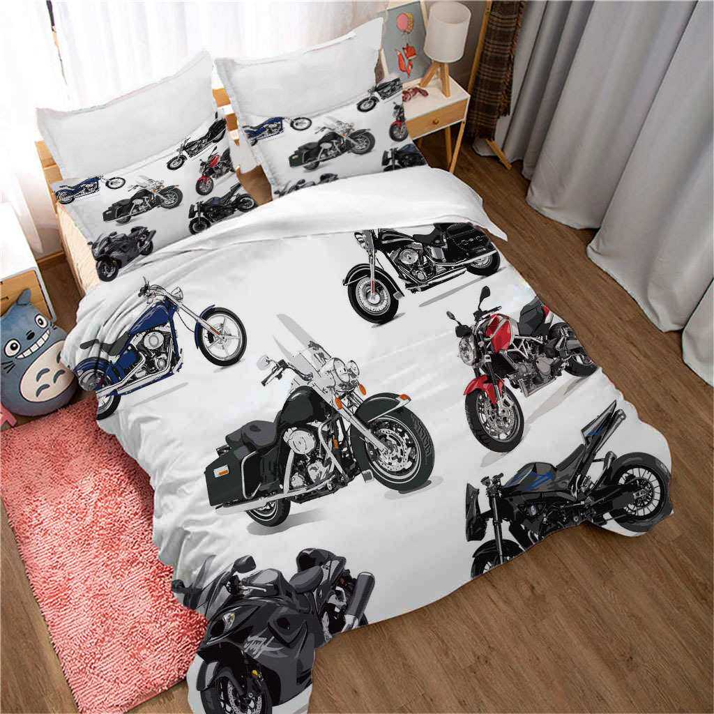 2022夏季三件套 新款清凉床单被套四件套家用耐脏摩托 3D数码印花