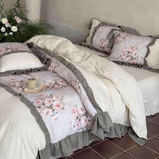 珍妮花园 | 复古风全棉超柔皱皱纱四件套数码印花床单被套床品