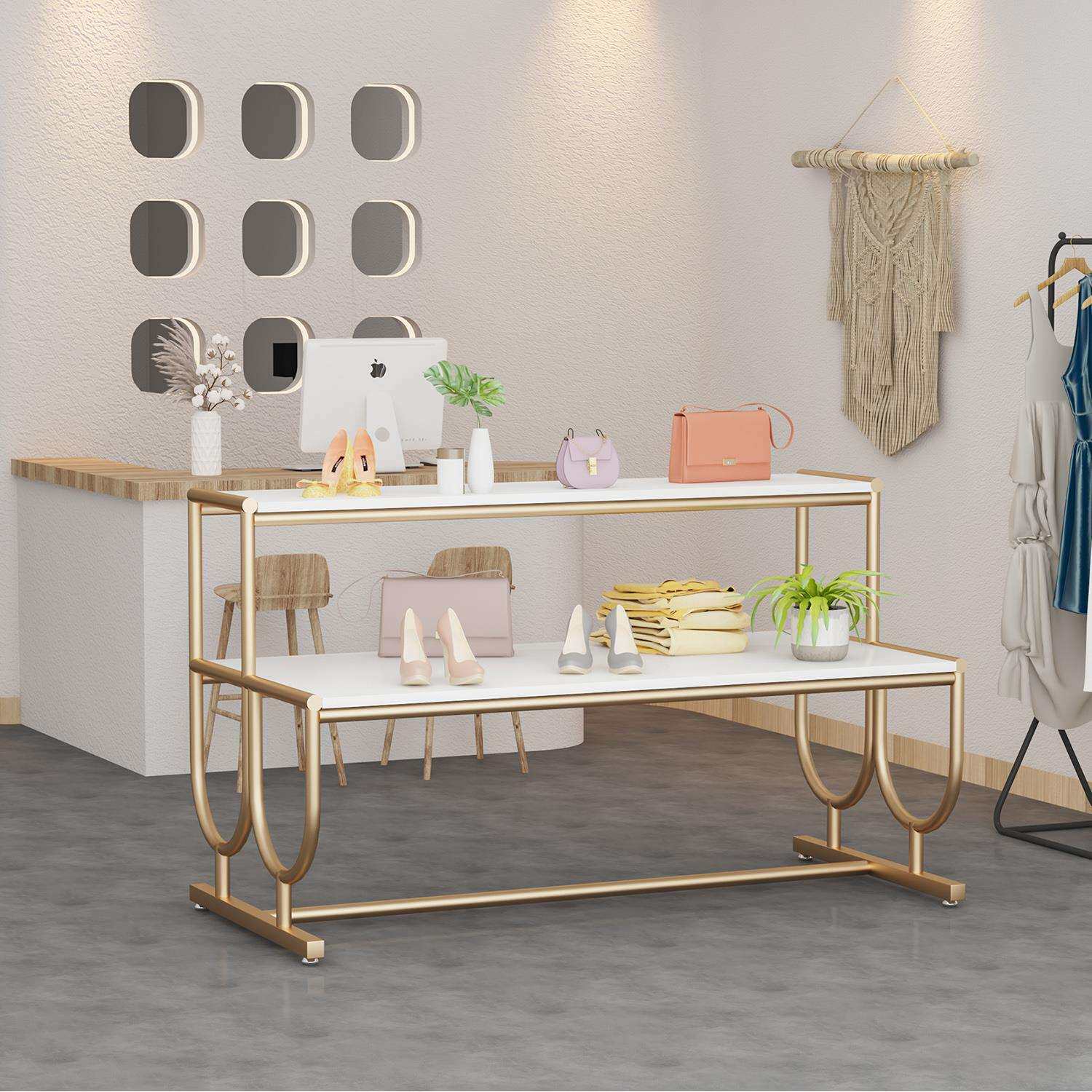 铁艺轻奢服装店展示架中岛流水台商场产品货架摆台置物架陈列架