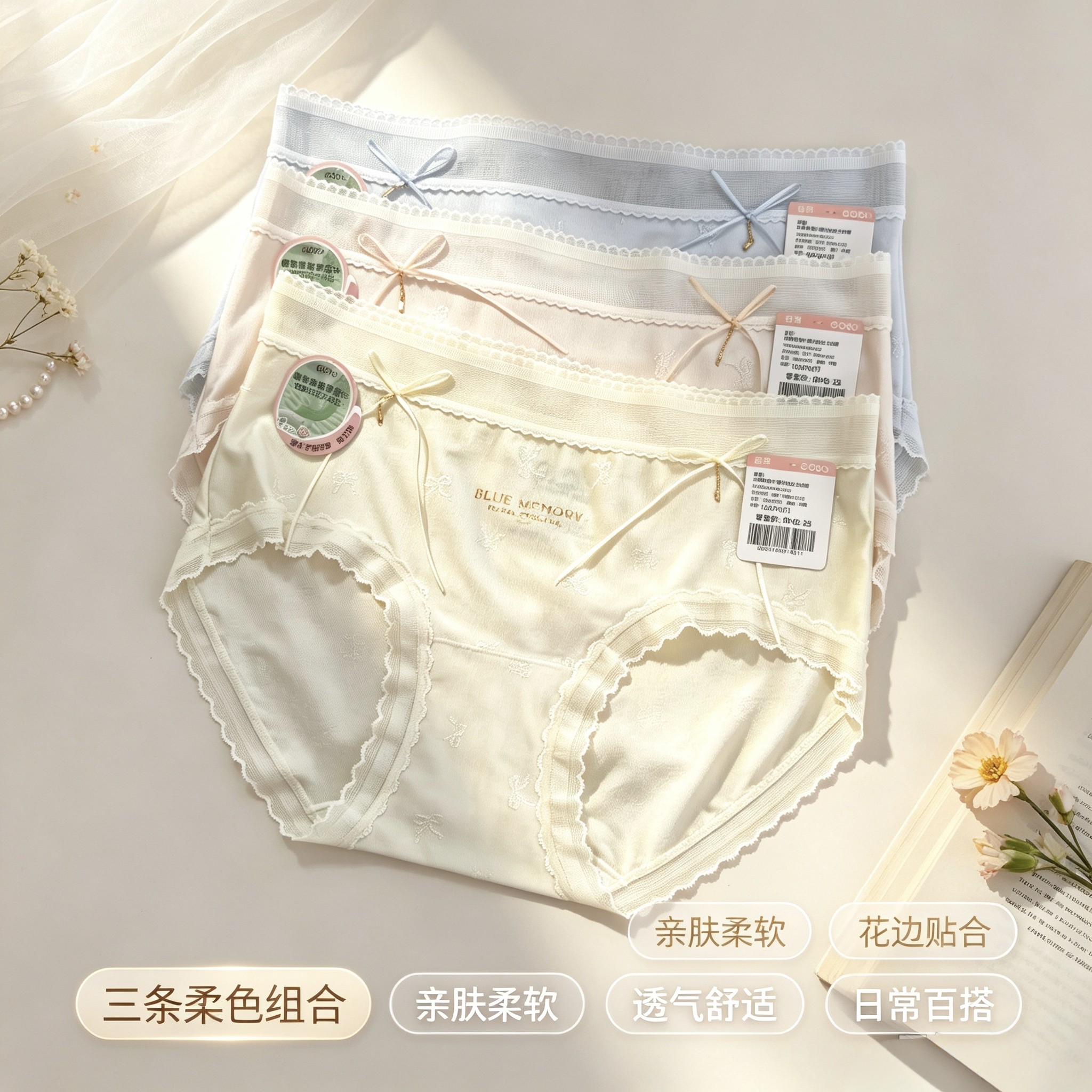 香蜜闺秀26301002日常柔美中腰冰丝女士内裤植物棉裆