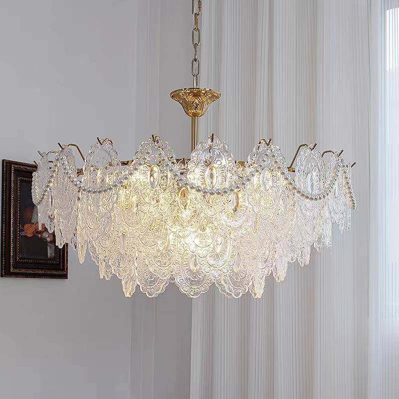 法式轻奢吊灯客厅灯现代简约卧室餐厅灯具网红款树叶玻璃LED吊灯