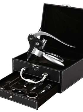 现货抽屉皮盒酒具套装木盒兔型开瓶器套装合金兔耳开酒器8件套