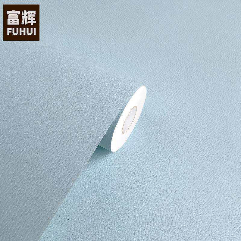 PVC浅蓝色仿皮革纹自粘墙纸壁纸墙贴家具翻新贴膜防水展柜装饰膜